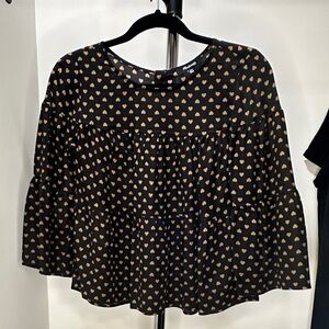 Madewell Babydoll Top Silk, XXS, Black